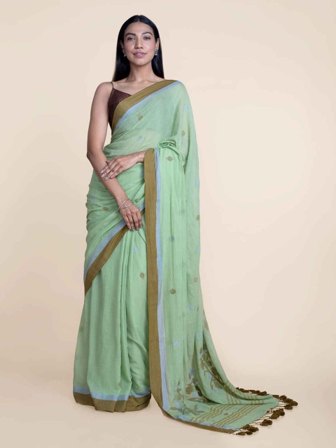

Suta Women Green & Brown Jamdani Pure Cotton Saree