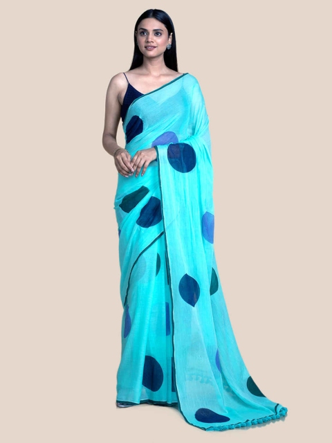 

Suta Women Light Blue Screen Printed Polka Cotton Saree