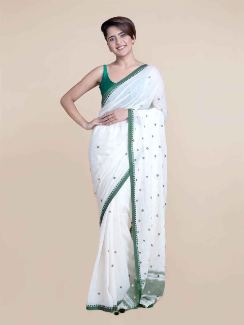 

Suta White & Green Floral Pure Cotton Saree