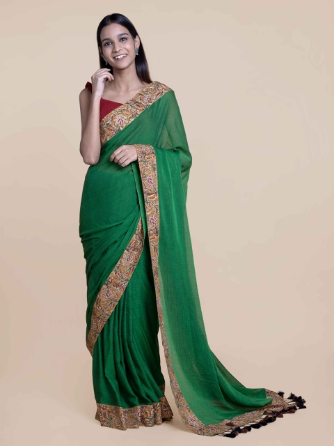 

Suta Green & Brown Solid Pure Cotton Saree