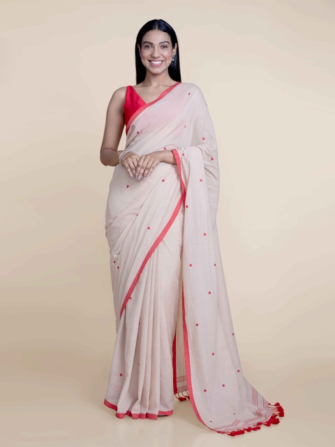 

Suta Women Beige And Red Handoom Cotton Saree