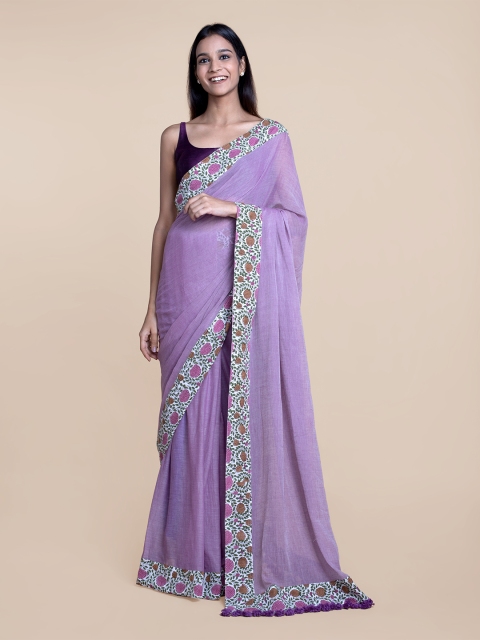 

Suta Violet & White Pure Cotton Block Print Saree