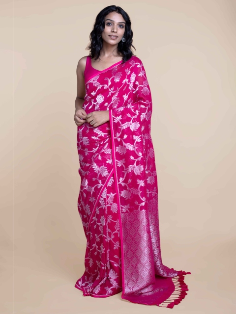 

Suta Pink & Silver-Toned Woven Design Zari Linen Saree