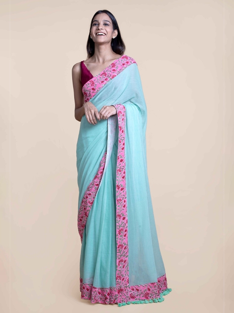 

Suta Green & Pink Border Solid Pure Cotton Saree