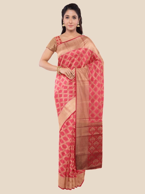 

KLM Fashion Mall Pink & Gold-Toned Woven Design Zari Silk Blend Banarasi Saree