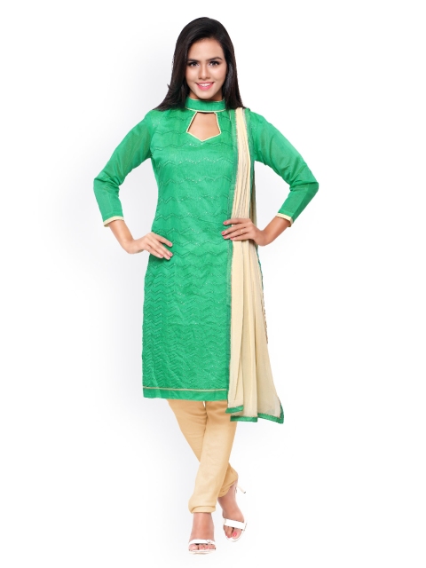 

Saree mall Green Chanderi Cotton Unstitched Dress Material