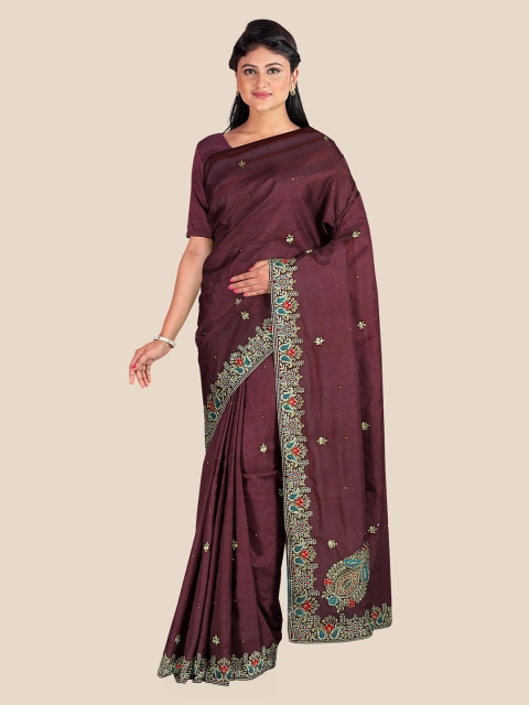 

KLM Fashion Mall Maroon & Green Floral Embroidered Saree