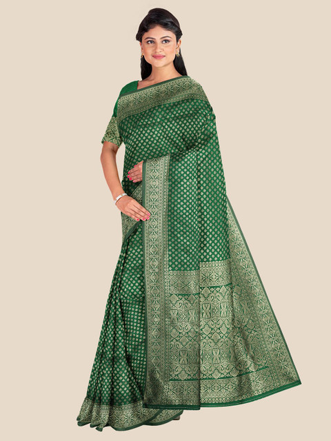 

KLM Fashion Mall Green & Gold Woven Design Zari Banarasi Saree