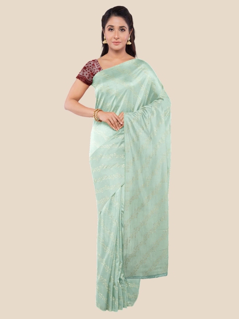 

KLM Fashion Mall Turquoise Blue & Gold Floral Printed Saree
