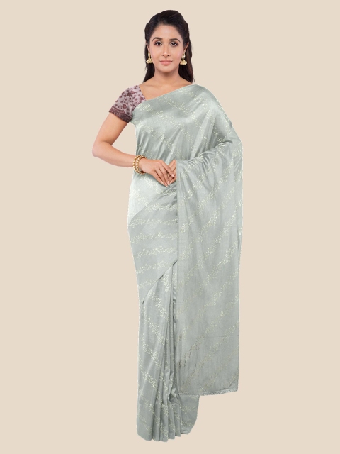 

KLM Fashion Mall Grey Floral Printed Silk Blend Saree