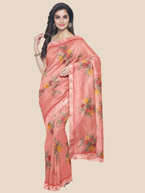 

KLM Fashion Mall Pink & Green Floral Saree