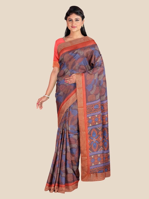 

KLM Fashion Mall Brown & Orange Geometric Printed Saree