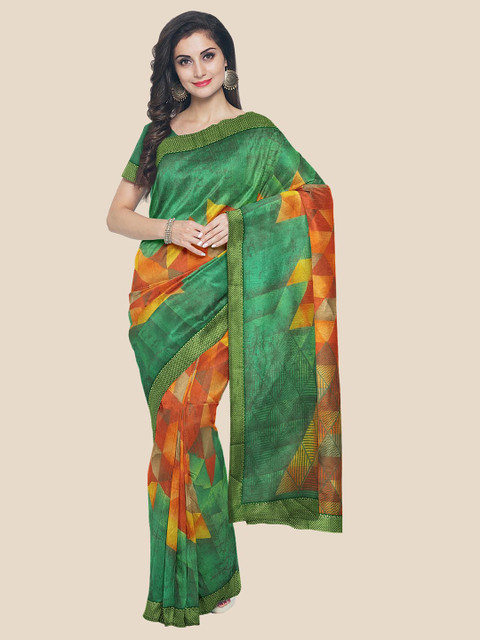 

KLM Fashion Mall Green & Red Printed Saree