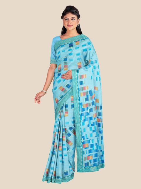 

KLM Fashion Mall Blue & Brown Geometric Printed Saree