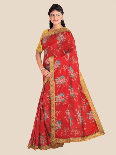 

KLM Fashion Mall Red & Grey Floral Printed Saree