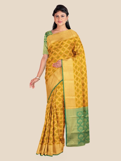 

KLM Fashion Mall Mustard & Green Woven Design Zari Silk Blend Banarasi Saree