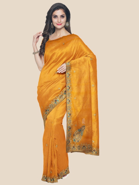 

KLM Fashion Mall Mustard & Gold-Toned Ethnic Motifs Embroidered Saree