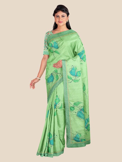 

KLM Fashion Mall Women Green Printed Silk Blend Saree