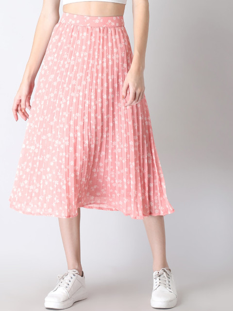 

FabAlley Women Peach & White Printed Flared Midi Skirt