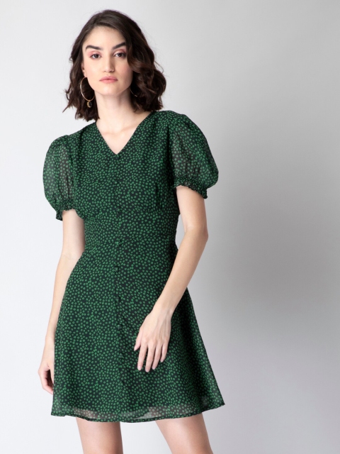 

FabAlley Green Floral A-Line Dress