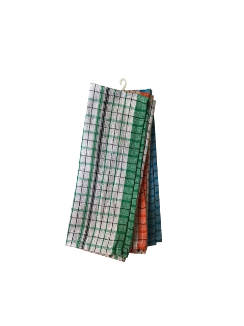 

Lushomes Set Of 3 Green & Orange Checked Cotton Kitchen Towels