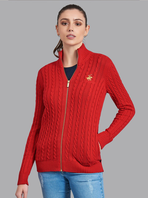 

Beverly Hills Polo Club Women Red Cable Knit Cardigan