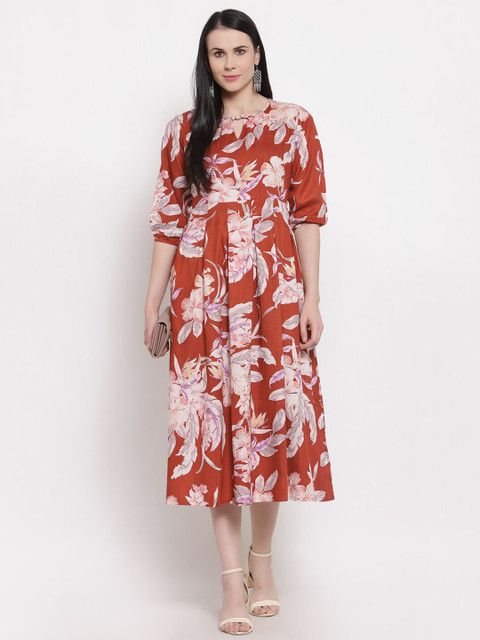 

Indibelle Brown Floral Midi Dress