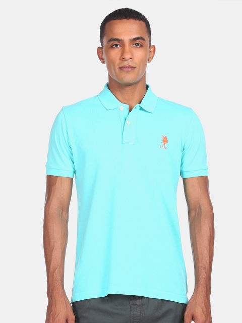 

U S Polo Assn Men Turquoise Blue Polo Collar T-shirt
