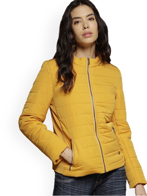 

Gipsy Women Mustard Striped Crop Puffer Jacket