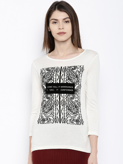 

Lee Cooper Cream-Coloured Printed Round Neck T-shirt