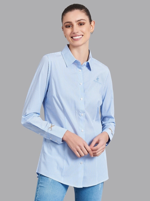 

Beverly Hills Polo Club Women Blue & White Slim Fit Opaque Striped Casual Shirt