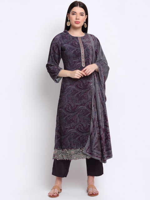 

Stylee LIFESTYLE Women Purple & Grey Floral Printed Unstitched Dress Material