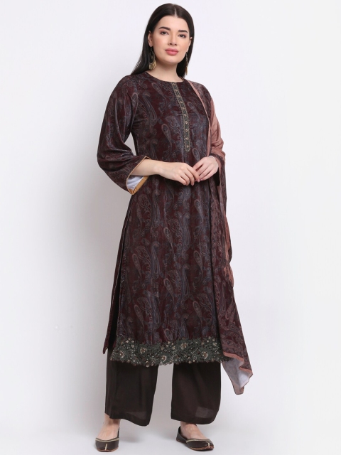

Stylee LIFESTYLE Brown Printed Velvet Unstitched Dress Material