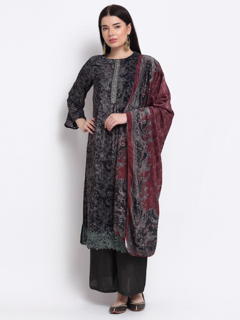 

Stylee LIFESTYLE Women Black & Brown Paisley Printed Unstitched Dress Material
