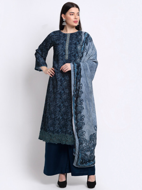 

Stylee LIFESTYLE Teal Printed Velvet Unstitched Dress Material