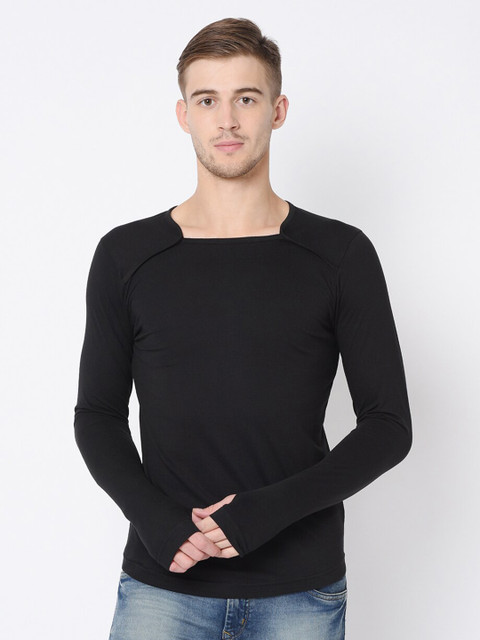 

Rigo Men Black Cotton Slim Fit T-shirt