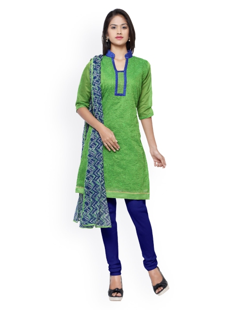 

Saree mall Green & Blue Chanderi Cotton Unstitched Dress Material