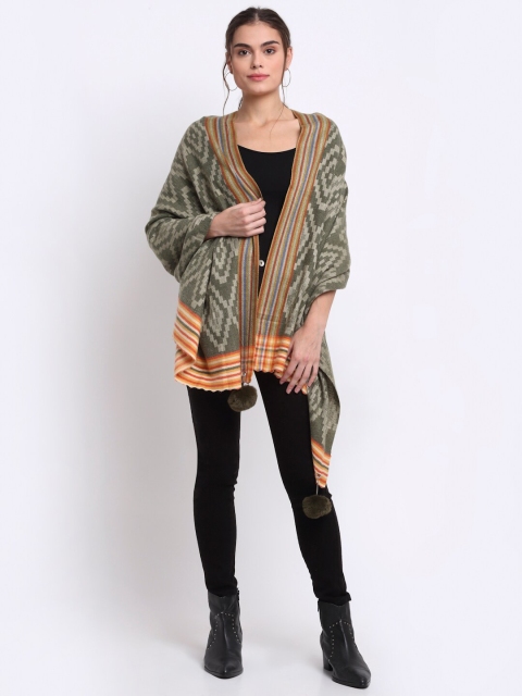 

LOOM LEGACY Women Olive Green & Red Woven Design Acrylic Wool Stole