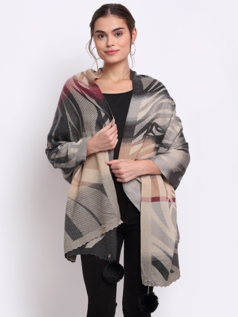 

LOOM LEGACY Women Black & Beige Woven Design Acrylic Wool Stole