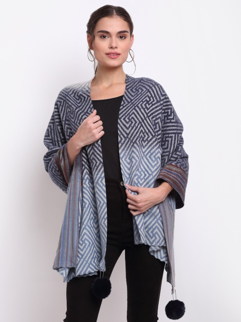 

LOOM LEGACY Women Navy Blue & White Woven Design Stole