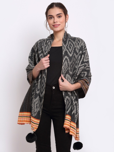 

LOOM LEGACY Women Black Woven Design Acrylic Wool Stole