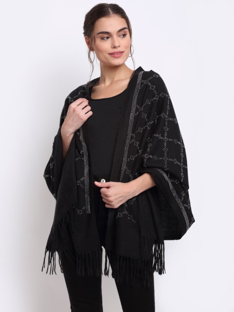 

LOOM LEGACY Women Black & White Woven Design Acrylic Wool Stole
