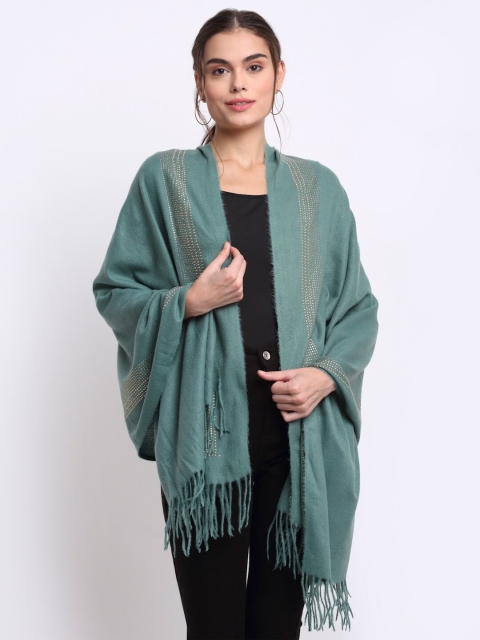 

LOOM LEGACY Women Green Woven Design & Embellished Acrylic Stole
