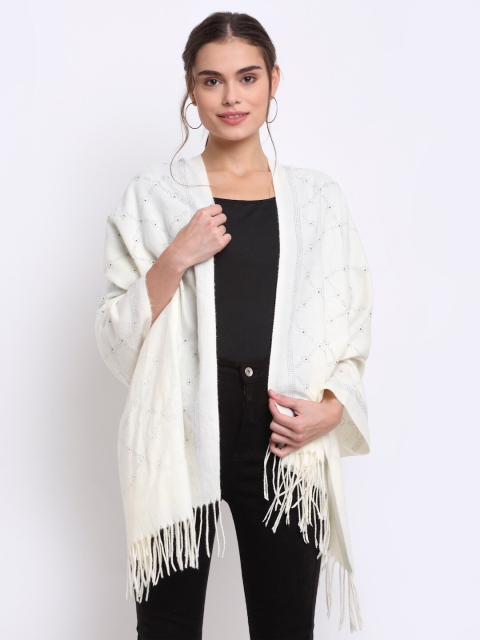 

LOOM LEGACY Women Cream-Coloured Woven Design Stole