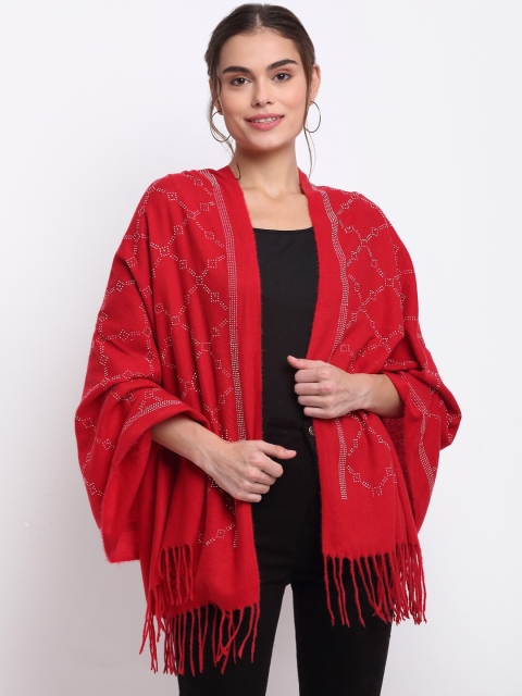 

LOOM LEGACY Women Red Woven Design Acrylic Wool Stole