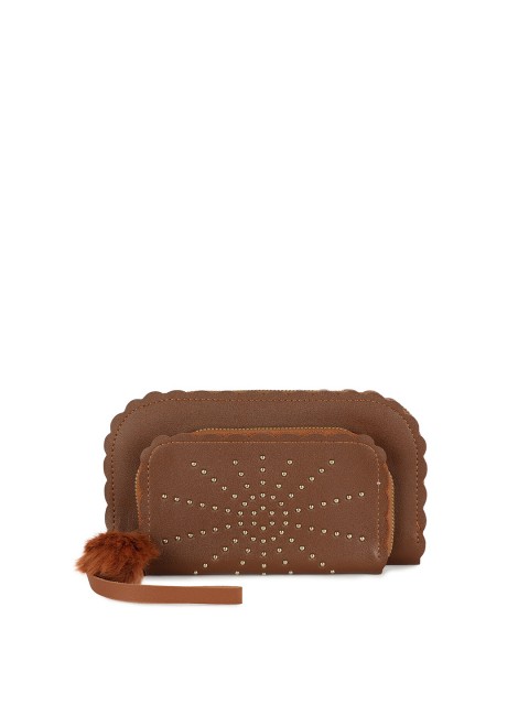 

ZEVORA Women Brown & Gold-Toned PU Zip Around Wallet