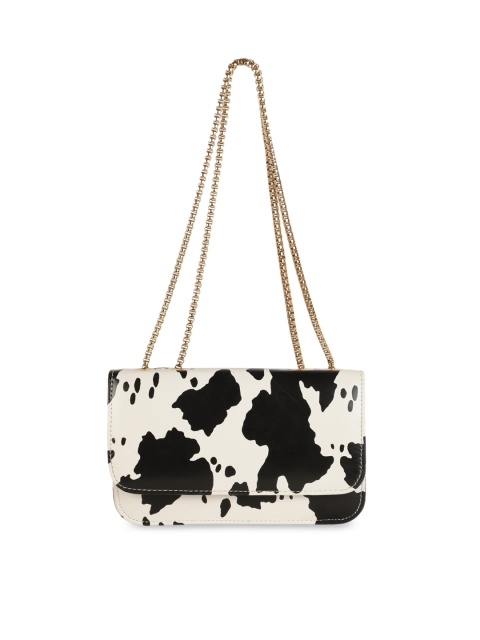 

gaura pakhi Black & White Animal Printed PU Structured Sling Bag