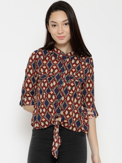 

Vero Moda Women Beige & Blue Printed Casual Shirt