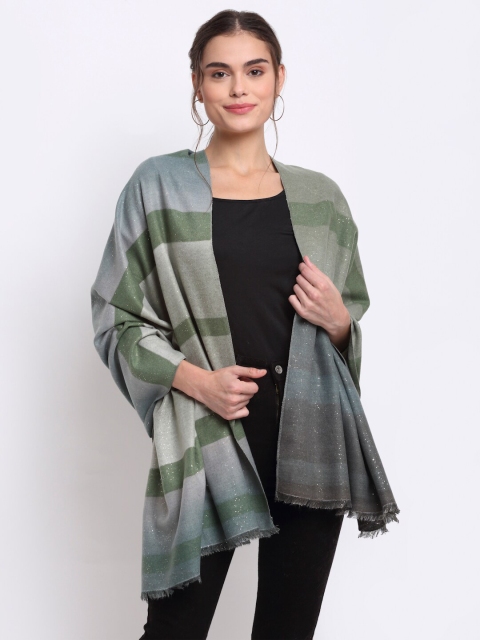 

LOOM LEGACY Women Green & Grey Striped Acrylic Wool Stole