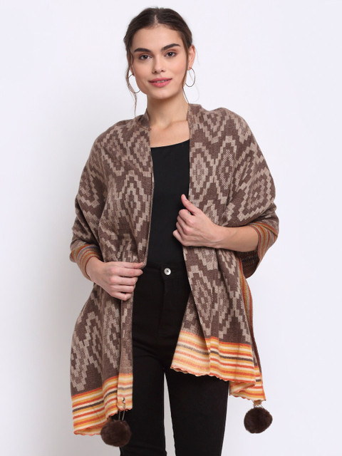

LOOM LEGACY Women Brown Geometric Woven Design Acrylic Stole